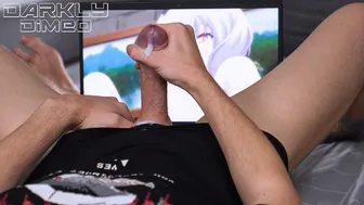 Έφηβο αγόρι otaku βογγητό δυνατά στο τεράστιο παχύ πουλί βλέποντας Hentai